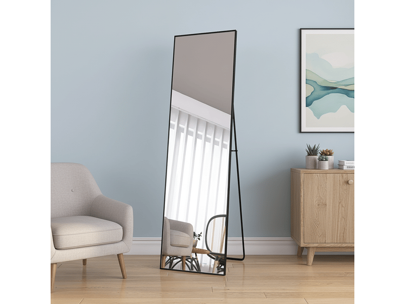  Miroir sur pied 140x40cm noir - miroir mural pleine longueur - cadre en alliage d'aluminium - verre trempé hd anti-explosion  - Conforama B
