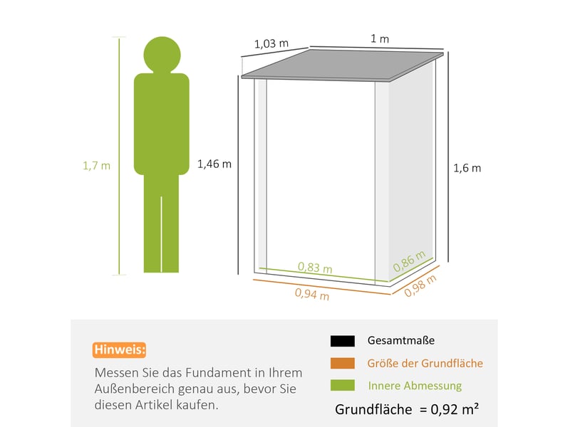 Armoire de jardin en acier 100 x 103 x 160 cm – gris – toit incliné et surface au sol de 0,92 m² - Conforama C