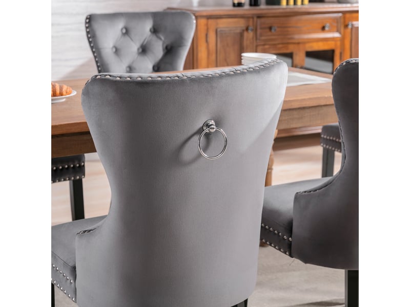  Lot de 4 chaises de salle à manger,51x51x97 cm,capitonné,velours,gris  - Conforama E