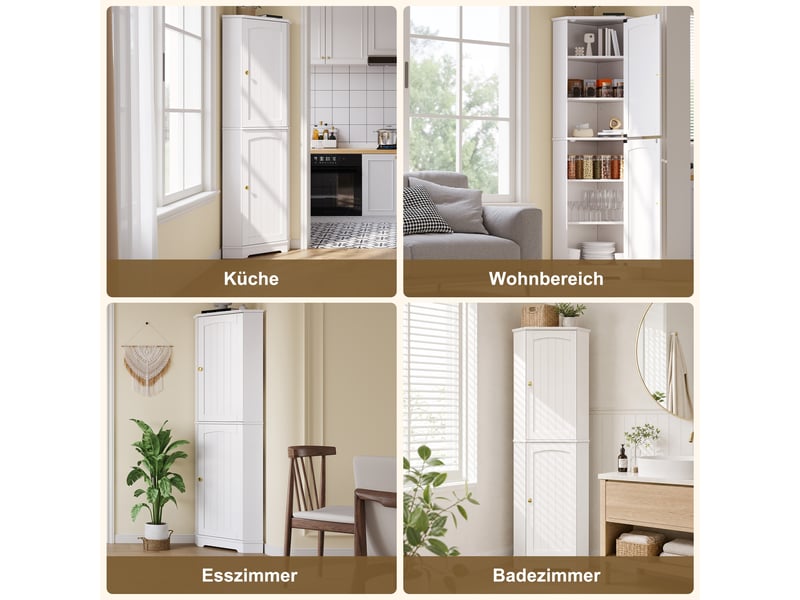 Buffet de cuisine 2 portes 42x42x166 cm - meuble d'angle avec étagères réglables et fixation anti-basculement - blanc - Conforama E