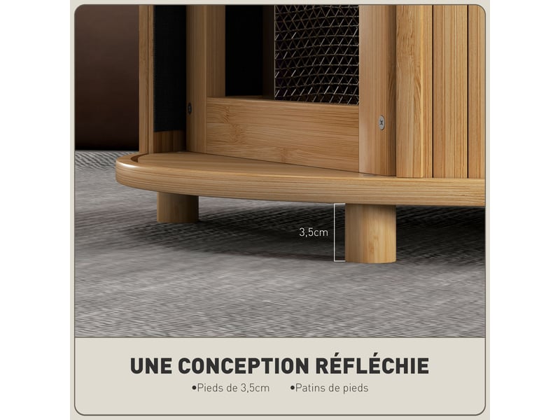  Table basse ronde table de salon en bambou avec rangement caché et porte coulissante, bois naturel, dim.  60 x 45h cm  - Conforama R