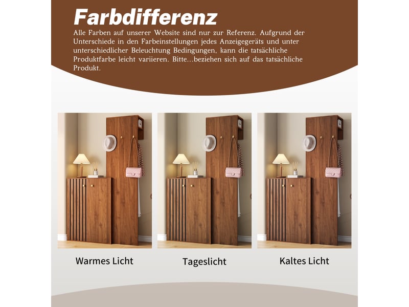 Vestiaire d’entrée avec meuble à chaussures et tringle - lpospi - portes striées en mdf noyer 115 × 38,5 × 191,5 cm - Conforama E