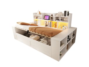 Lit coffre 90x200 cm <strong>HAVRYA</strong>  <strong></strong> coloris blanc