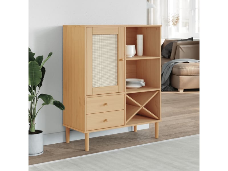 Buffet - bahut - meuble de rangement senja aspect rotin marron 90x40x112cm bois massif de pin - Conforama B