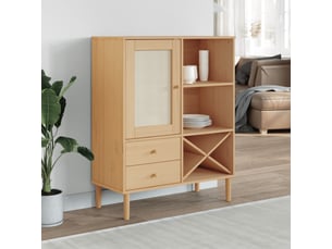 Buffet - bahut - meuble de rangement senja aspect rotin marron 90x40x112cm bois massif de pin