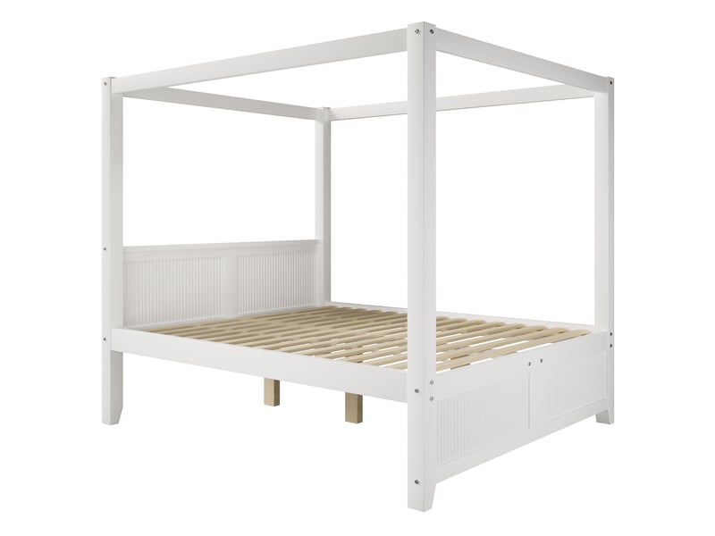 Lit d'enfant 140 x 200 cm, avec cadre supérieur et persiennes verticales à la tête et au pied du lit, blanc  - Conforama E