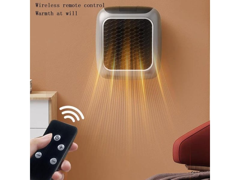 Chauffage portable céramique 800w - télécommande incluse - taille 19x17x10.5 cm - ventilateur chauffant enfichable - pour petites pièces et bureau, gris argenté - Conforama C