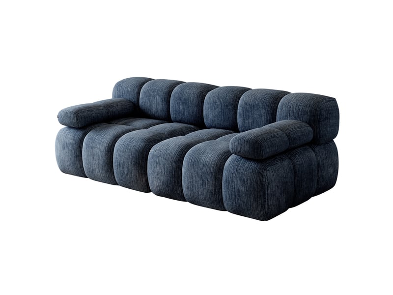  Canapé droit 2 places compressé 200x100x68 cm, pour salon, meuble de salon, en mousse douce et tissu chenille, bleu  - Conforama A