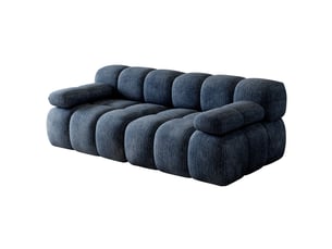Canapé droit 2 places compressé 200x100x68 cm, pour salon, meuble de salon, en mousse douce et tissu chenille, bleu