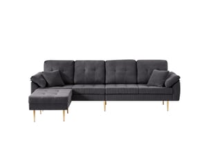 Canapé modulaire 4 places avec pouf libre, configuration d'angle et assise rembourrée en velours côtelé gris foncé
