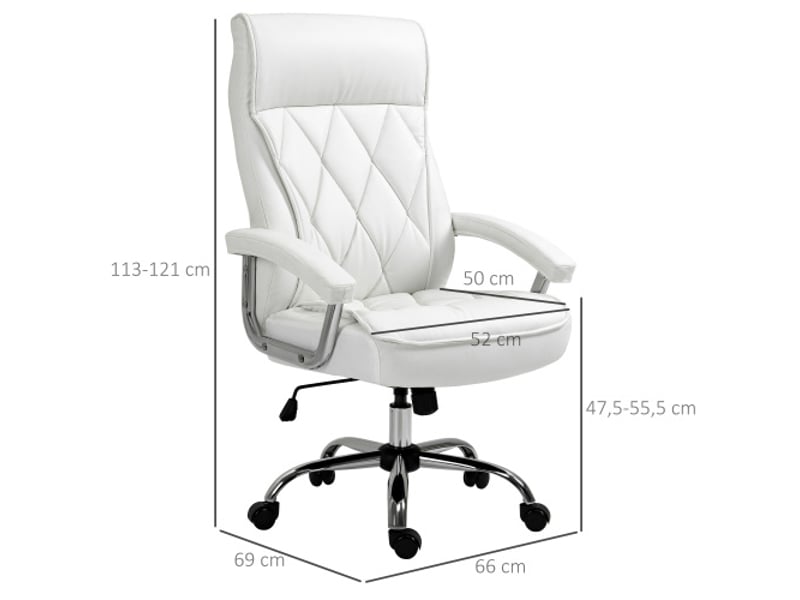 Chaise de bureau ergonomique en similicuir blanc, pivotante, inclinable, réglable en hauteur - Conforama C