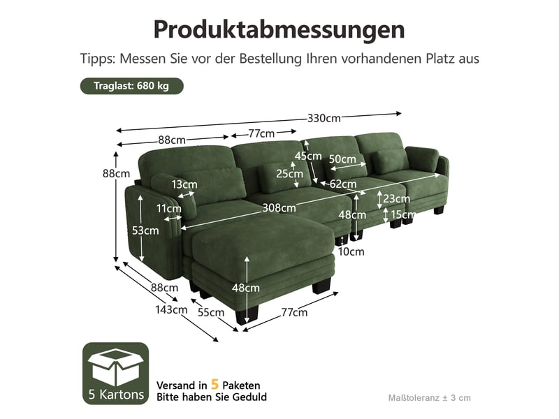 Canapé d'angle modulable - 4 places - forme l - 1 ottoman - coussins d'accoudoirs - tissu chenille - mobilier de salon - vert CozyNest - Conforama D