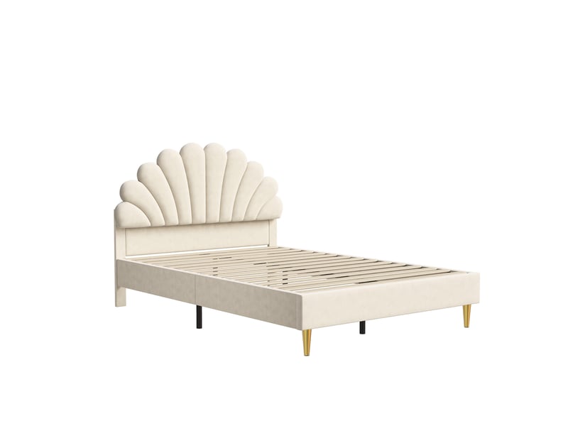  Lit double enfant 140 x 200 avec sommier à lattes, lit fille rembourré avec tête de lits en forme de pétale, velours (matelas non inclus)  - Conforama W