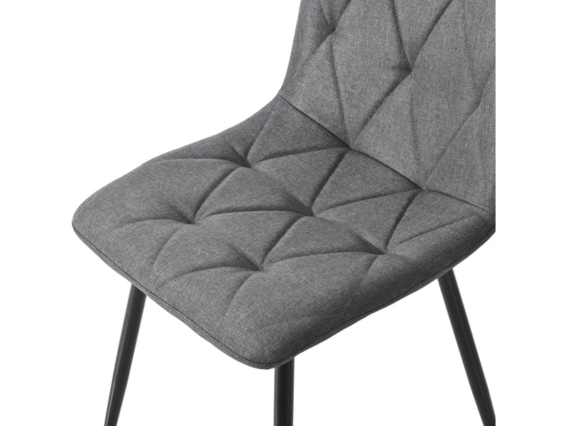  Lot de 4 chaises salle à manger, assise revêtement lin gris, design chevrons, structure métal noir, dossier ergonomique  - Conforama E