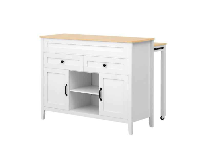  Îlot de cuisine avec table extensible 120x40x92 cm en mdf blanc et bois clair  - Conforama A