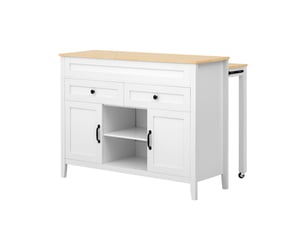 Îlot de cuisine avec table extensible 120x40x92 cm en mdf blanc et bois clair