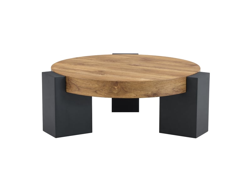  Ensemble de 2 tables basses rondes, ø 61 cm h 30 cm et ø 44 cm h 44 cm, mdf et verre noir bois  - Conforama A