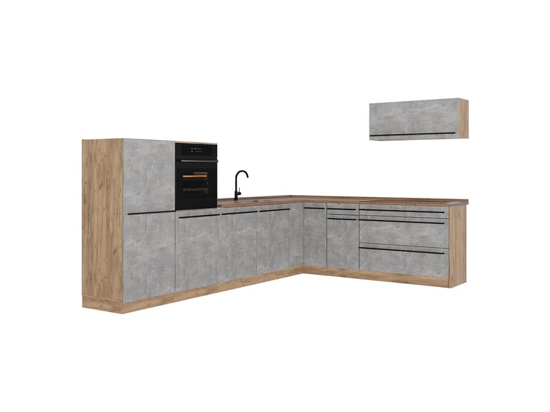  Vicco cuisine en angle, bétonchêne doré, 327 x cm plan de travail chêne doré  - Conforama A