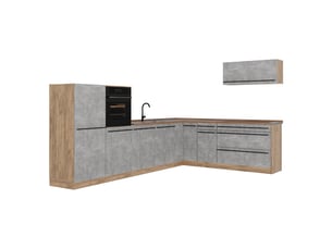 Vicco cuisine en angle, bétonchêne doré, 327 x cm plan de travail chêne doré