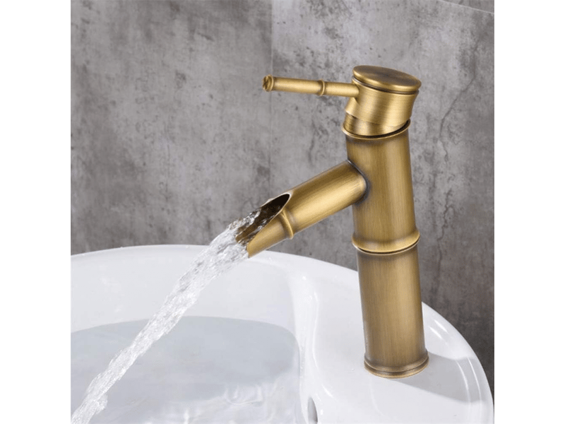  Robinet de salle de bain, mitigeur de lavabo en laiton, robinet à poignée unique en laiton antique et bambou, style court  - Conforama E