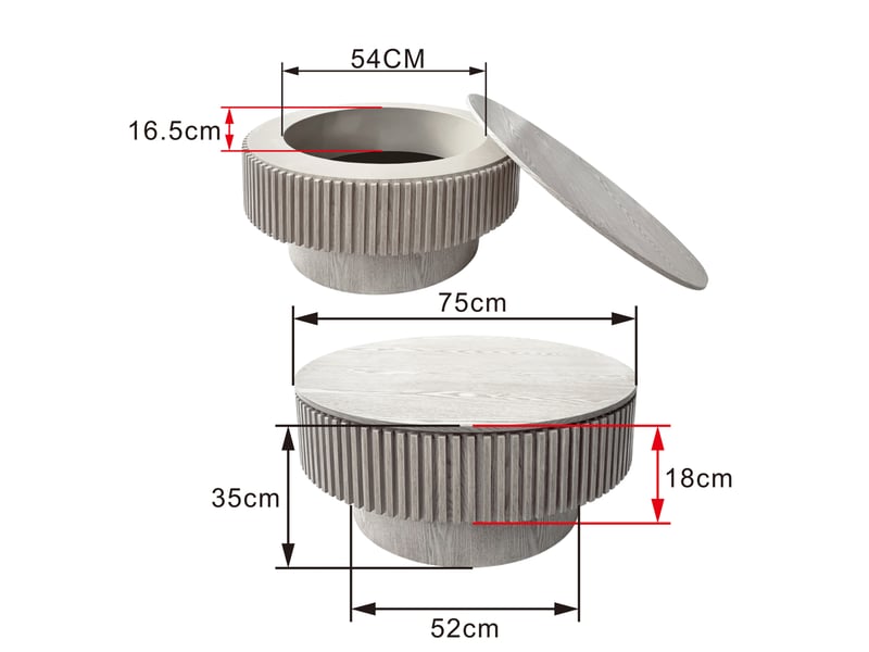  Table basse ronde 75x75x35 cm avec rangement caché blanc rétro  - Conforama C