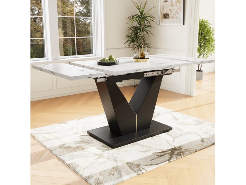 Table à manger extensible, 99-159x75 cm, table de cuisine plateau, plateau mdf, piètement métal, coloris blanc et noir - Conforama B