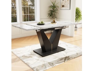 Table à manger extensible, 99-159x75 cm, table de cuisine plateau, plateau mdf, piètement métal, coloris blanc et noir