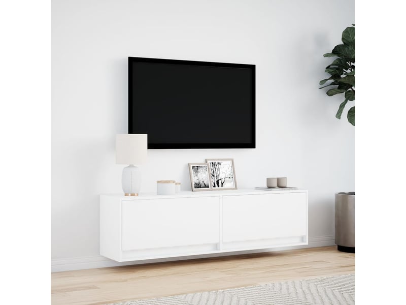  Meuble tv - banc tv - meuble de rangement mural avec lumières led blanc 140x31x38 cm  - Conforama D