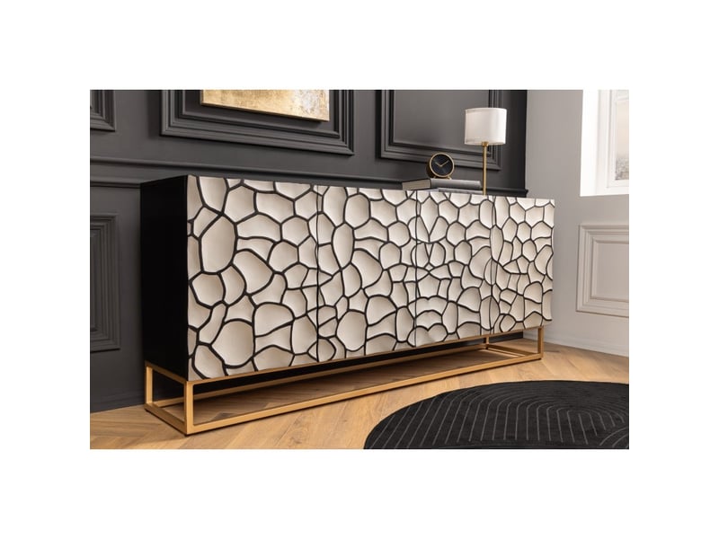 Buffet terrakan 180 cm – bois massif noir et blanc sculpté avec pieds dorés  - Conforama B
