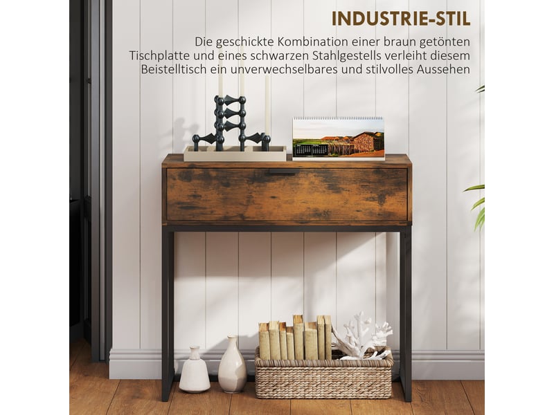  Table console avec tiroir en panneau de particules et acier noir 80x30x76 cm  - Conforama D