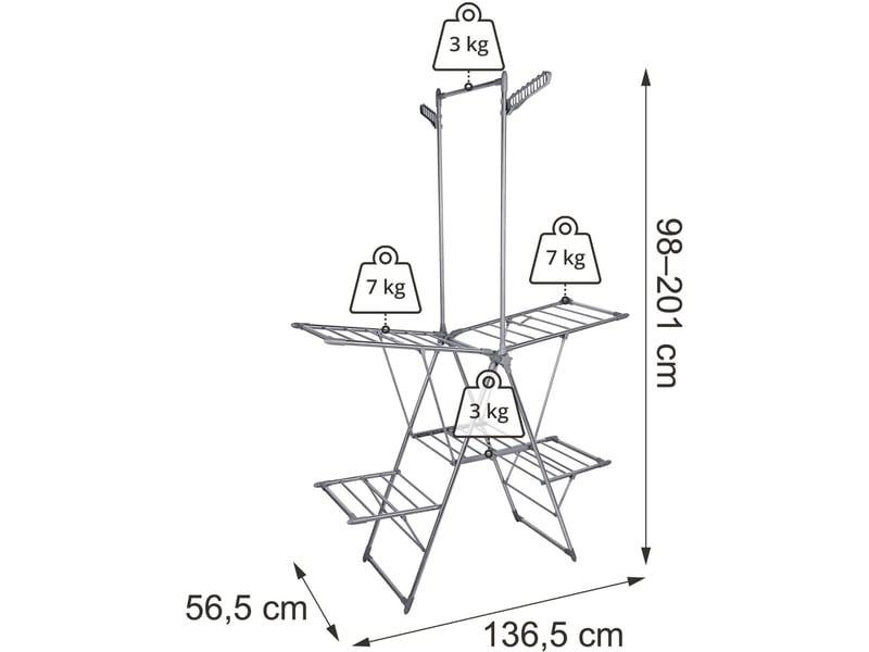  Séchoir à linge pliable sur pied 201 x 136,5 x 56,5 cm capacité 20 kg tringle à vêtements design moderne en acier inoxydable argenté 13_0018996  - Conforama B