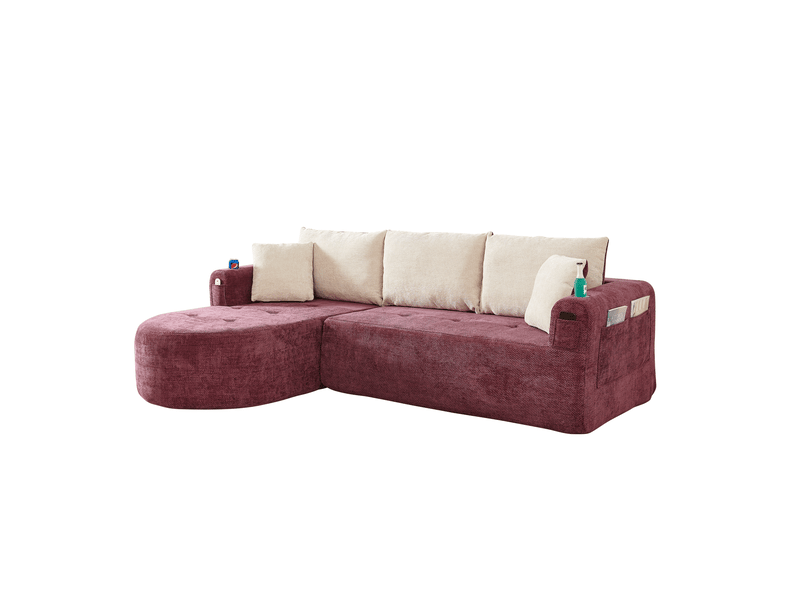  Canapé d'angle fixe en l 3 places 255 x 170 cm – rouge bordeaux – porte-gobelets et rangements intégrés  - Conforama A