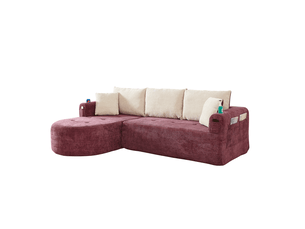 Canapé d'angle fixe en l 3 places 255 x 170 cm – rouge bordeaux – porte-gobelets et rangements intégrés