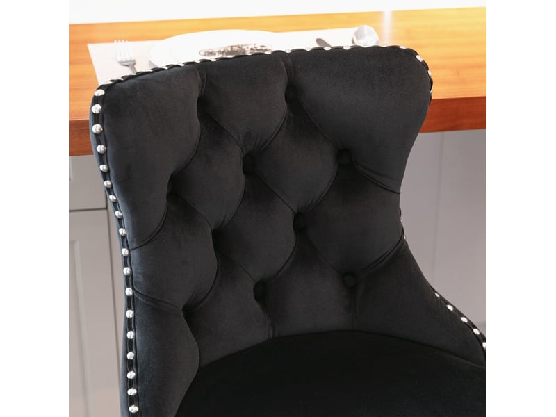 Tabouret de bar pivotant velours réglable en hauteur 63 84 cm piétement chromé avec dossier noir lot de 2 - Conforama E