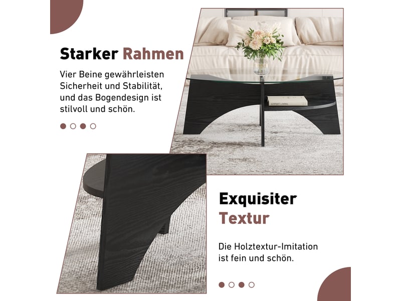  Table d'appoint ovale moderne en verre trempé 104,9 x 60 x 35,6 cm - piétement éventail mdf noir  - Conforama W