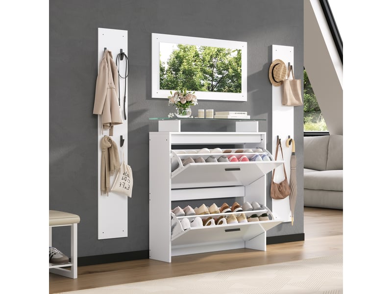  Portemanteau avec banc et rangement 89.5 x 96.5 cm blanc  - Conforama E