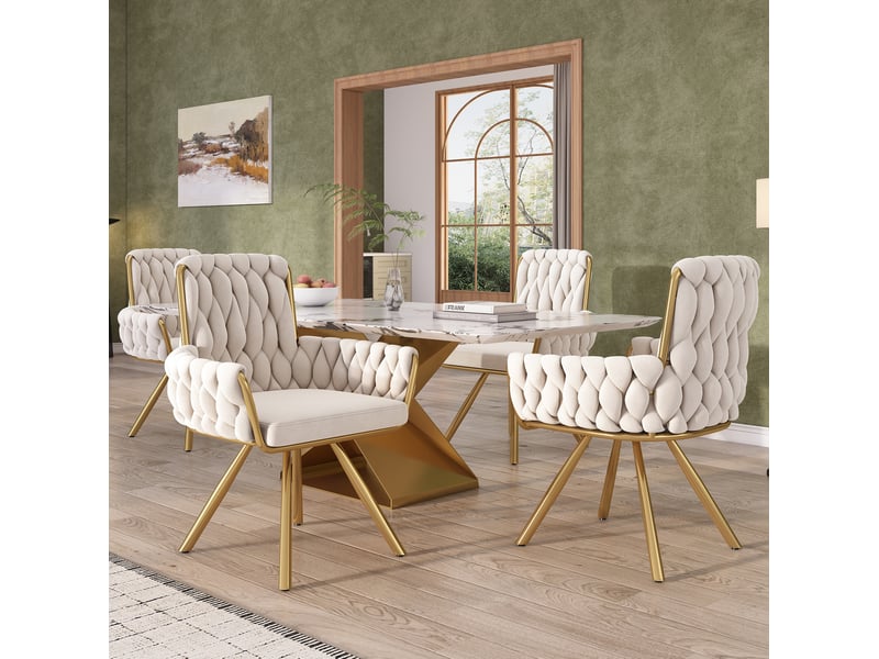  Lot de 6 chaises 56x58x85 cm, chaises salle à manger, pivotantes 360°, dossier haut, velours beige, métallique  - Conforama E