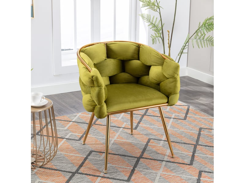  Lot de 2 fauteuils d’appoint modernes en velours vert olive avec accoudoirs et pieds en métal doré  - Conforama E