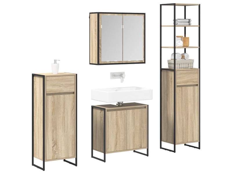  Ensemble de mobilier de salle de bain 4 pièces chêne sonoma cf64550  - Conforama C