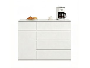 Commode de rangement avec 5 tiroirs et 1 armoire, étagère réglable, style moderne, pour chambre, salon, cuisine, blanc 100 × 40 × 80 cm