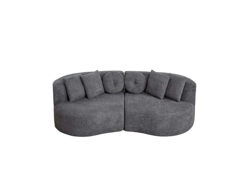  Canapé modulable incurvé 3 places en chenille gris anthracite avec 6 coussins  - Conforama A