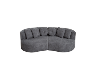Canapé modulable incurvé 3 places en chenille gris anthracite avec 6 coussins