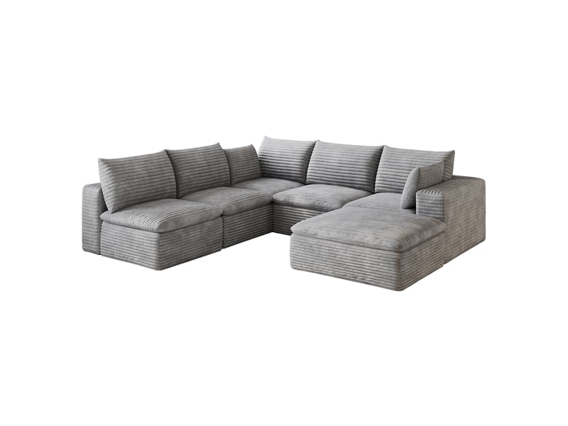  Canapé modulaire 6 places avec coussins amovibles et soutien en mousse, en velours côtelé gris foncé, 260 × 250 cm  - Conforama A