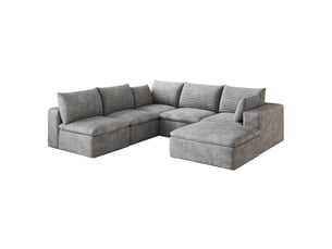 Canapé modulaire 6 places avec coussins amovibles et configuration adaptable en velours côtelé gris foncé