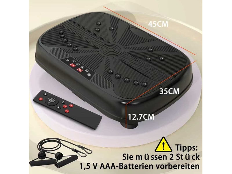 Plateforme vibrante de fitness 45 x 35 x 12,7 cm noire en abs, caoutchouc et acier q235 avec 2 bandes de résistance - Conforama E