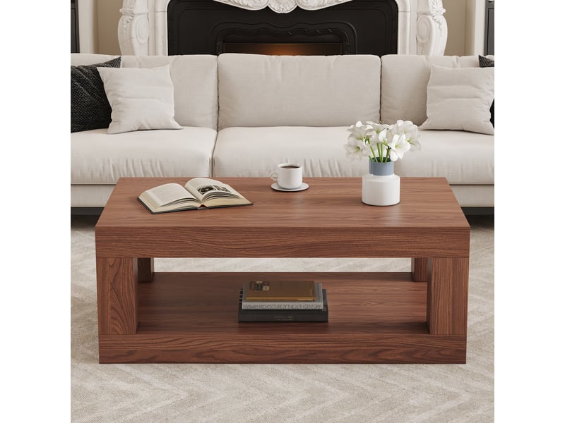  Table basse avec 1 étagère ouverte, style industriel, en mdf, noyer - uvrion  - Conforama C