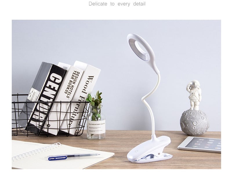  Lampe de lecture led à clip pour enfant – cou flexible, usb rechargeable, blanc  - Conforama D