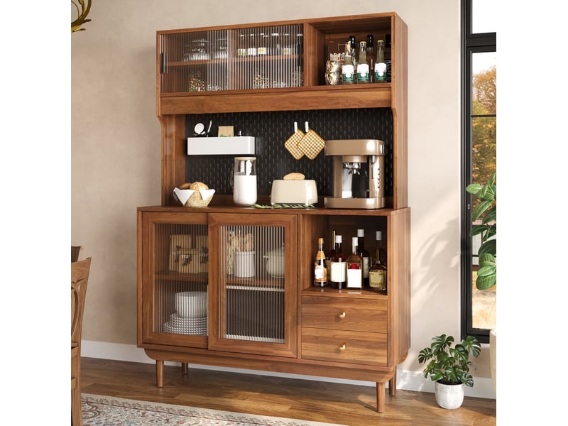  Buffet de cuisine rangement avec portes coulissantes en verre strié homvra  - Conforama D