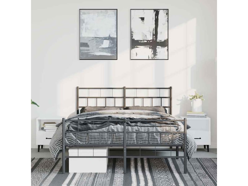  Lit double- lit adulte -  cadre de lit métal sans matelas avec pied de lit noir 135x190cm  - Conforama C