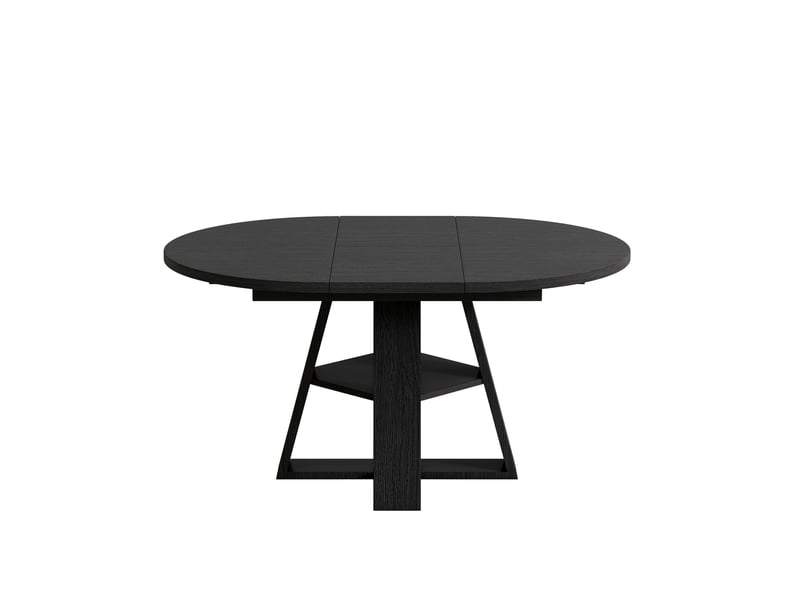  Table à manger ronde extensible 110150x110x75 cm, 4-6 personnes, rangement intégré, structure mdf noir effet bois  - Conforama A